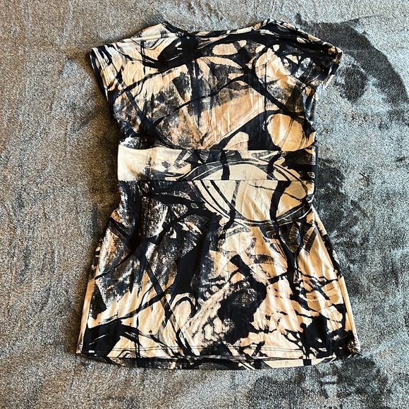 Charlotte Russe White Tan Black Elastic Splatter Waist Belt Surplice Top size M - Picture 5 of 8